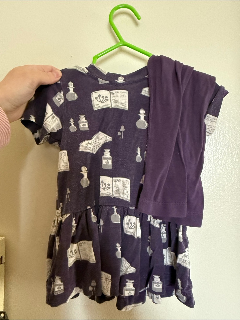 Purple Book & Potion Print Girls frilly too with Solid Leggings